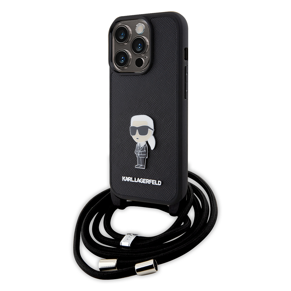 Калъф за iPhone 15 Pro - Karl Lagerfeld Saffiano Crossbody (KLHCP15LSASKKNPSK) - монограм метален щифт Karl