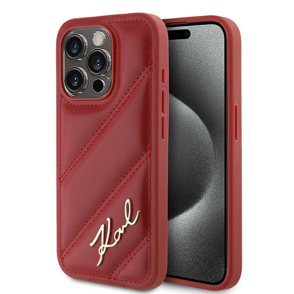 Калъф за iPhone 15 Pro - Karl Lagerfeld Diagonal Quilted Script (KLHCP15LPQQDSMGR) - Червен