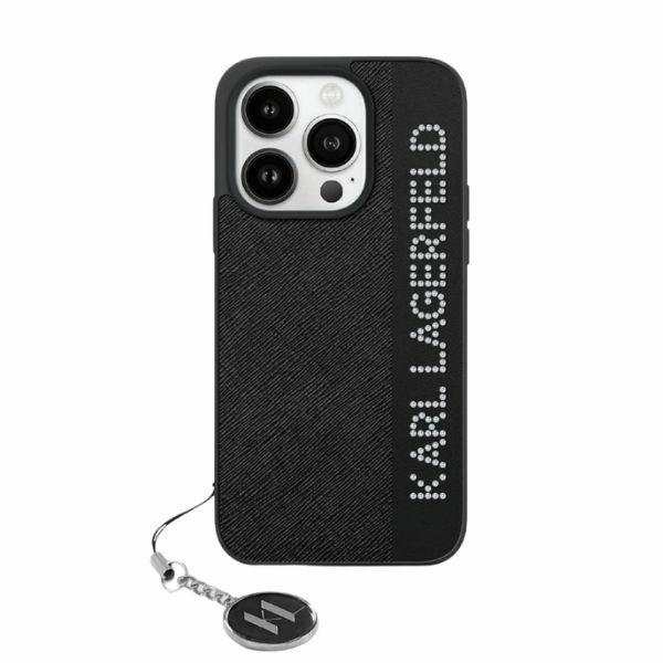 Калъф за iPhone 15 Pro Max - Karl Lagerfeld Saffiano Rhinestones&Charm (KLHCP15XPSAKAKDGCK) - Черен