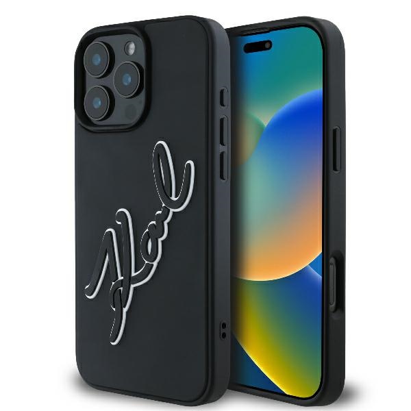Калъф за iPhone 16 Pro - Karl Lagerfeld 3D Design (KLHCHCP16L3DR3DRKSDLK) - Гумен подпис