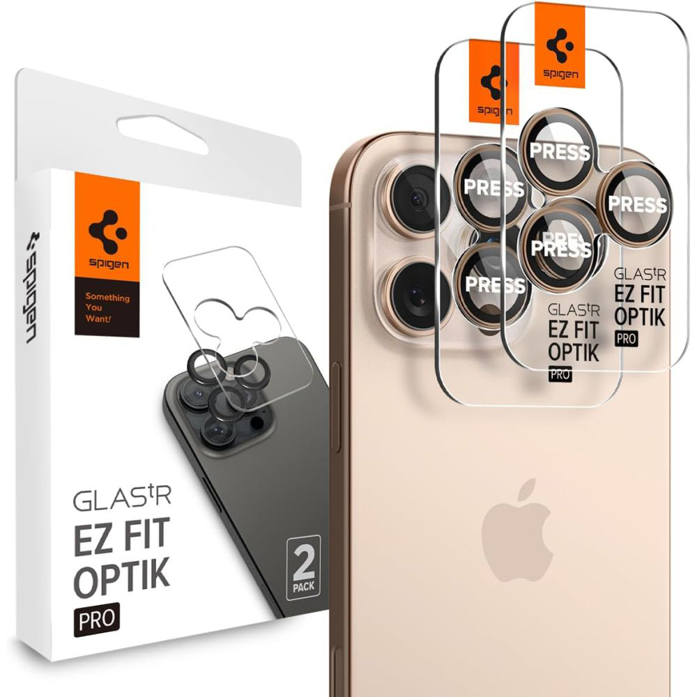 Калъф за камера за iPhone 16 Pro (комплект от 2) - Spigen Glas.tR Optik EZ Fit Pro (AGL08862) - Desert Титаниев