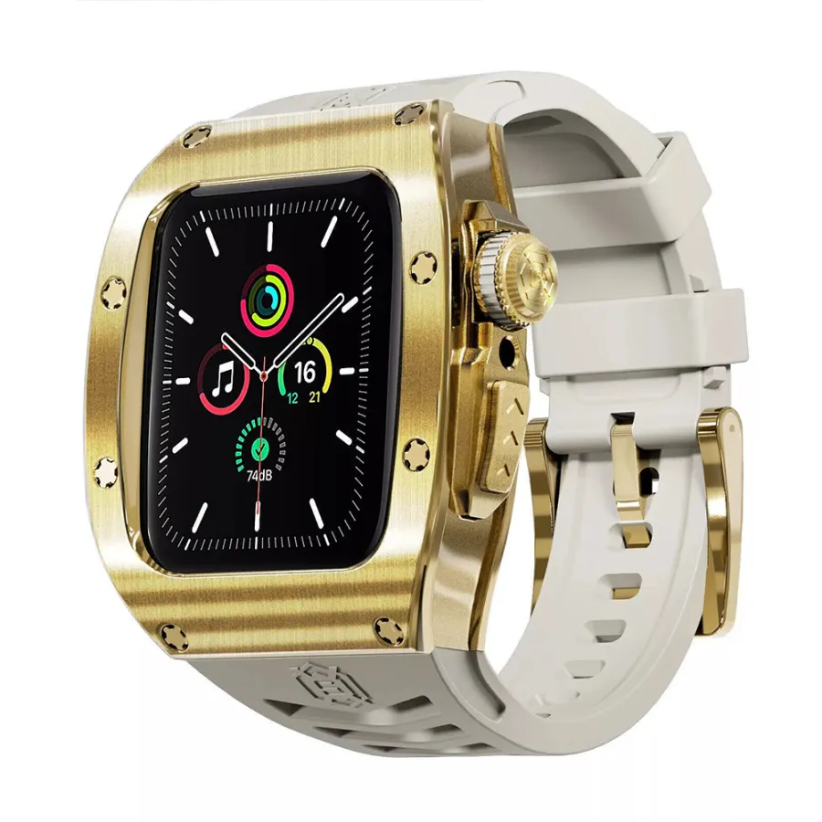 Калъф за Apple Watch 4 / 5 / 6 / SE (44mm) + каишка - ShellBox Waterproof IP68 - Златист