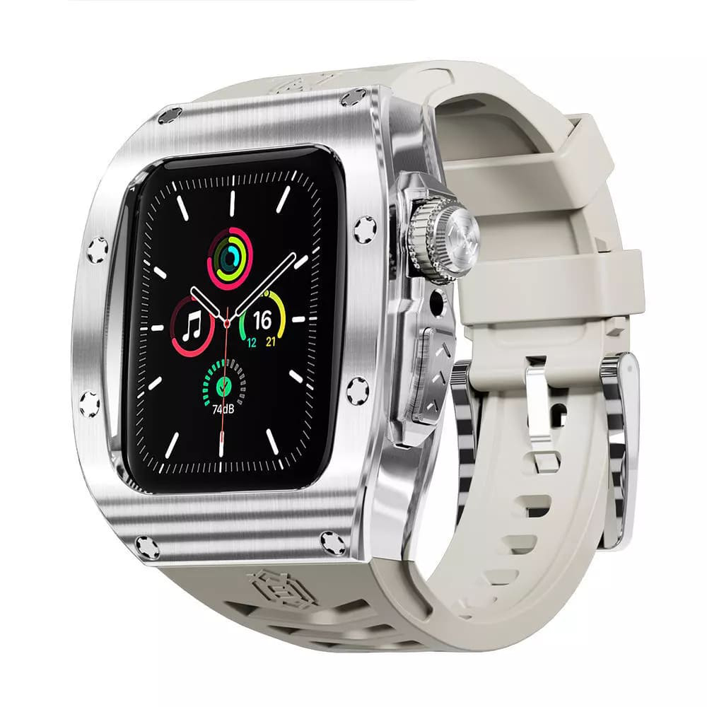 Калъф за Apple Watch 7/8/9 (45mm) + каишка - ShellBox Waterproof IP68 - Сребрист