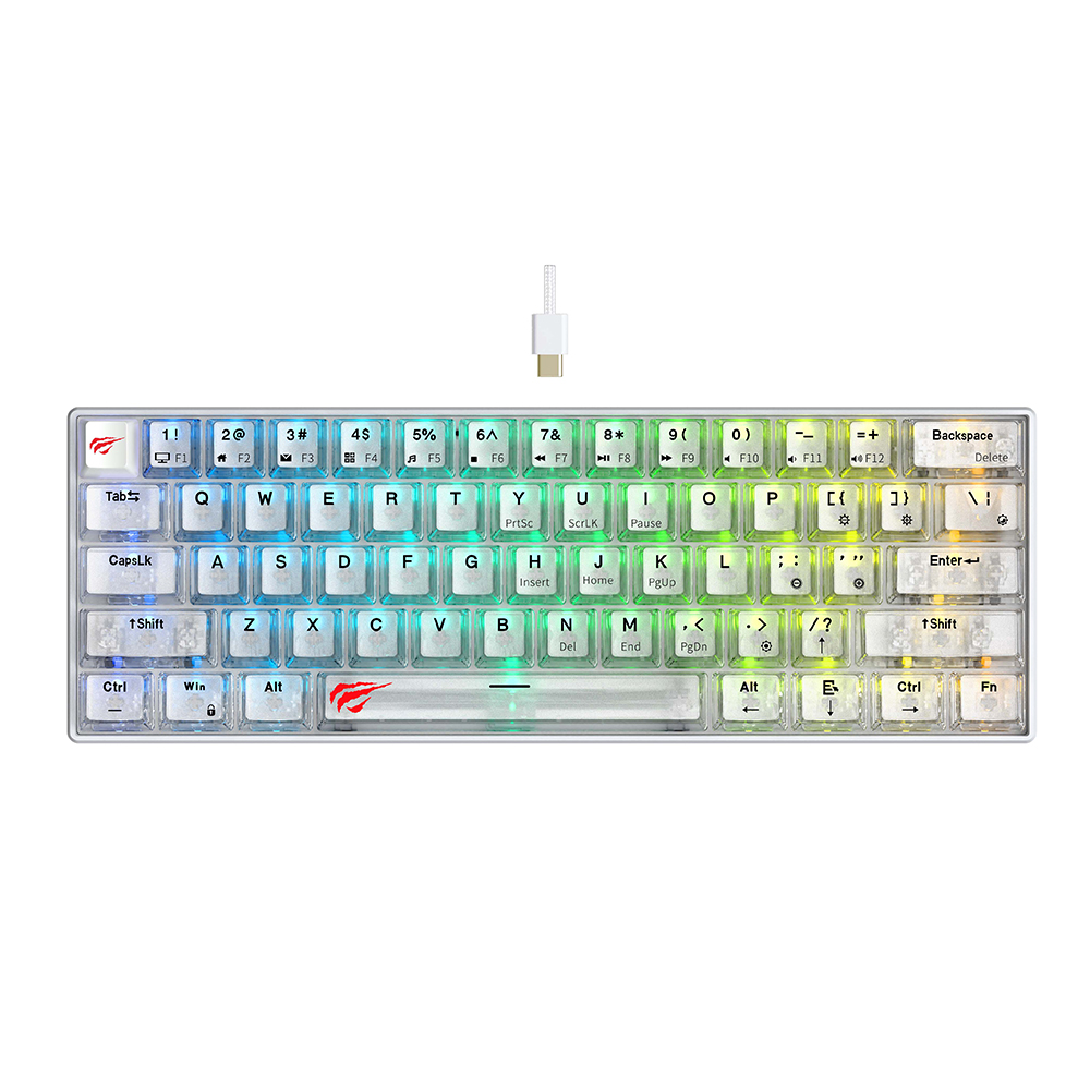 Гейминг клавиатура с RGB подсветка 1.8m, 200mA - Havit (KB903L) - Прозрачно бяла