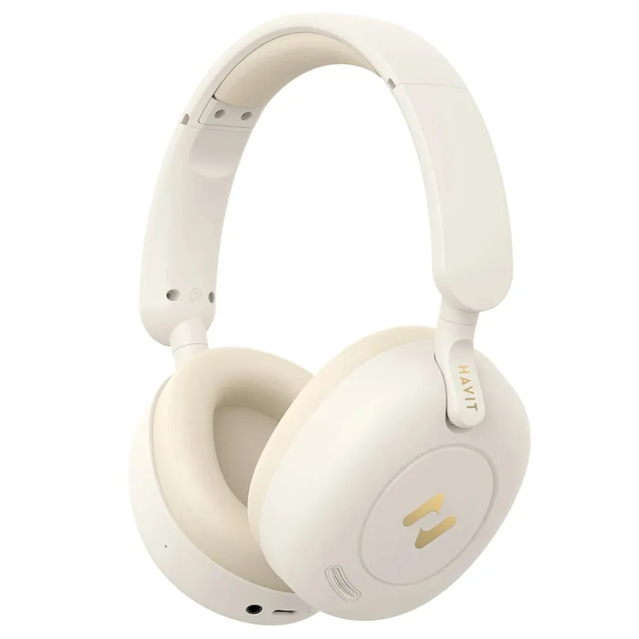 Слушалки със защитен калъф, Bluetooth 5.3, Hybrid ANC, 700mAh, USB-C - Havit (H655BT Pro) - бежови
