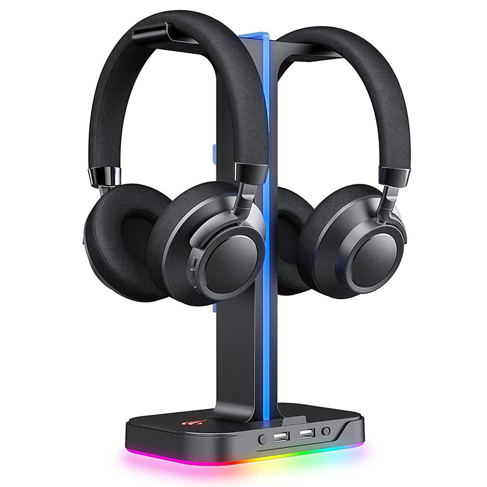 Стойка за бюро за слушалки, USB, RGB - Havit TH650 - Сива