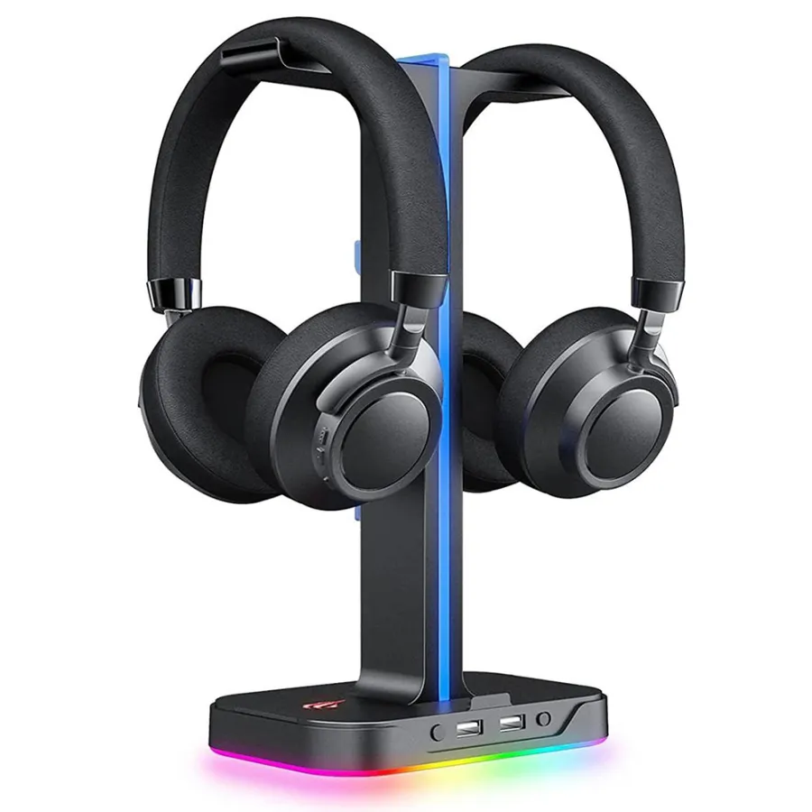 Стойка за бюро за слушалки, USB, RGB - Havit TH650 - Сива