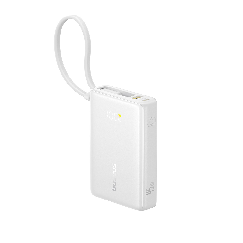 Външна батерия 10000mAh Type-C, USB, 45W, бързо зареждане, Type-C кабел - Baseus PicoGo (P10076803213-00) - Бял