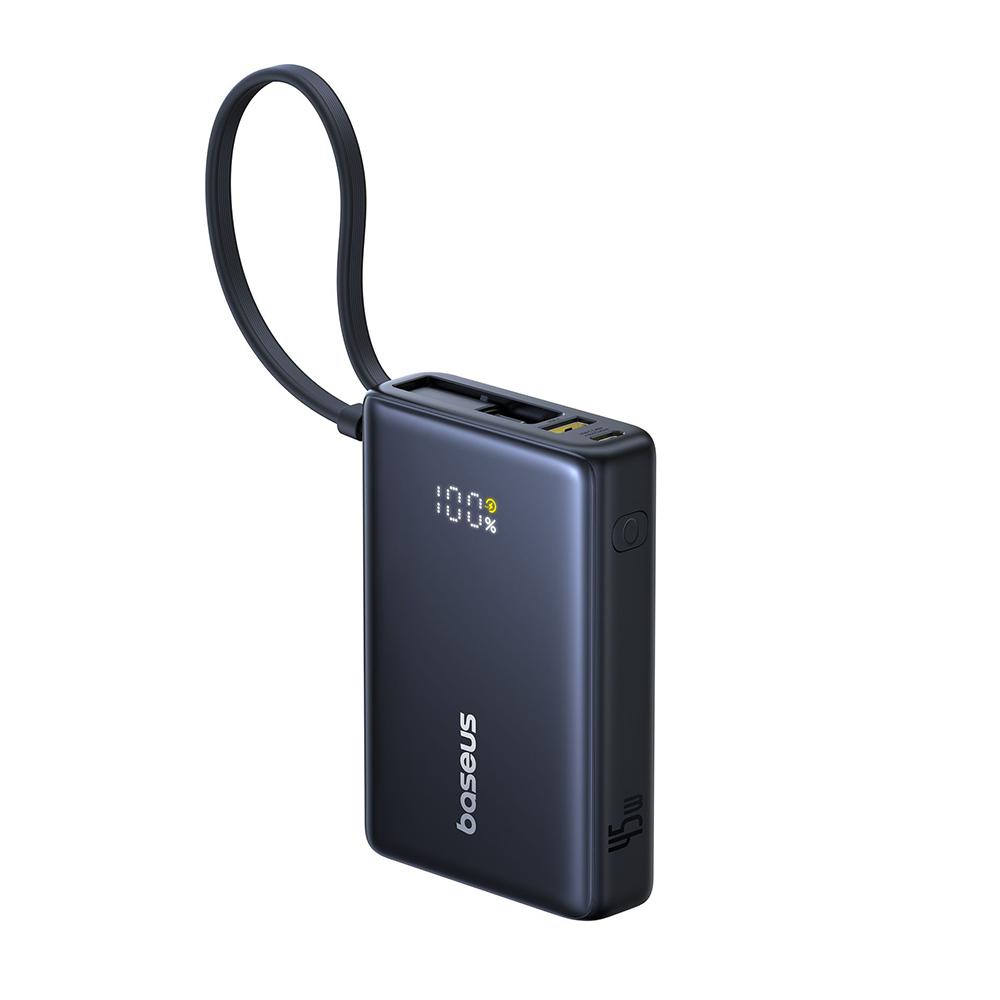 Външна батерия 10000mAh Type-C, USB, 45W, бързо зареждане, Type-C кабел - Baseus PicoGo (P10076803123-00) - Черен