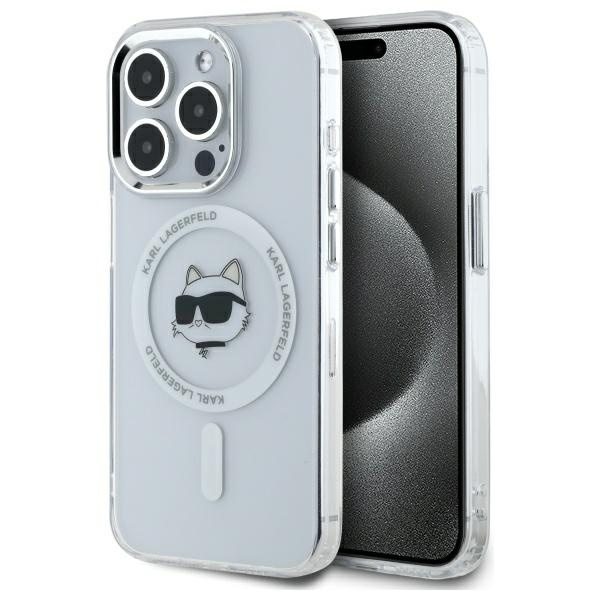 Калъф за iPhone 14 Pro - Karl Lagerfeld IML MagSafe (KLHMP14LHLHLSCHH) - Бял Metal Choupette`s Head