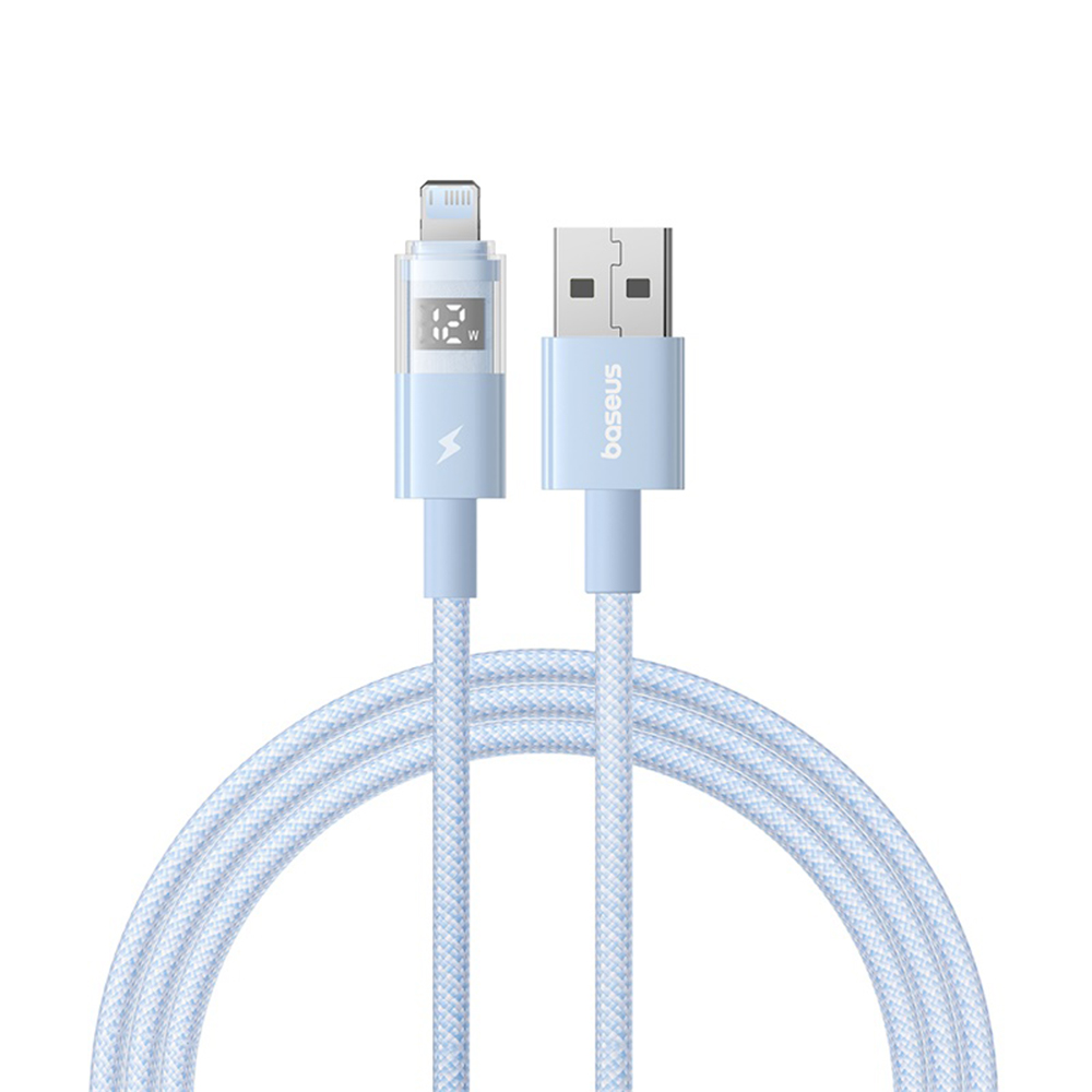 Кабел за данни с цифров дисплей, USB към Lightning, 2.4A, 1m - Baseus Display 2 (P10382700311-00) - Galaxy Син