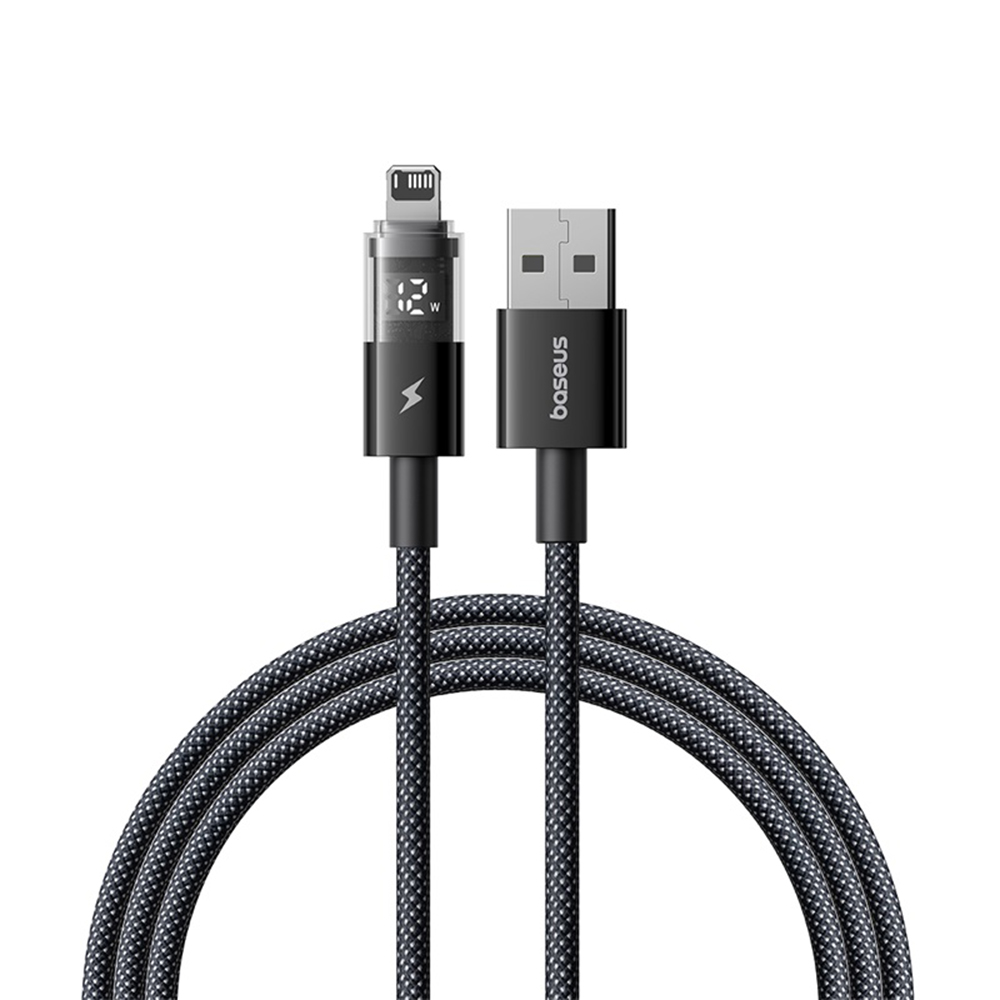 Кабел за данни с цифров дисплей, USB към Lightning, 2.4A, 2m - Baseus Display 2 (P1038272700121-01) - Cosmic Черен