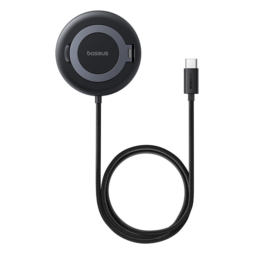 Безжично зарядно със стойка, универсално, Qi2, 15W, Type-C, 1m - Baseus Simple Mini4 (P1027333300121-01) - Cosmic Черен