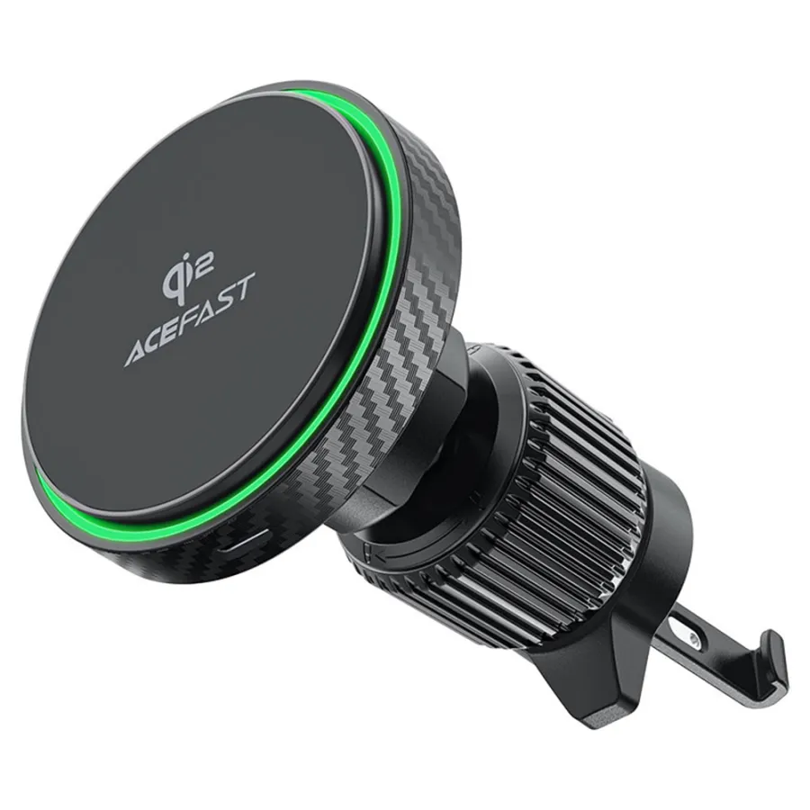 Държач за безжичен телефон за кола, LED околна светлина, Qi2, 15W - Acefast (D33) - Черен