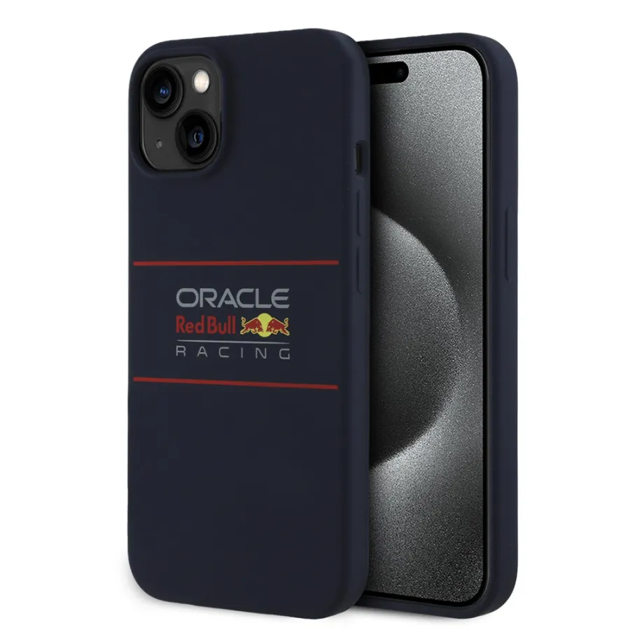 Калъф за iPhone 15 - Червен Bull Racing Силиконов хоризонтално центрирано лого MagSafe (RBHMP15S24SIHSRV) - Синьо