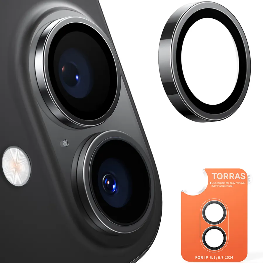 Калъф за камера за iPhone 16 / iPhone 16 Plus - протектор за камера Torras Lensguard - Черен