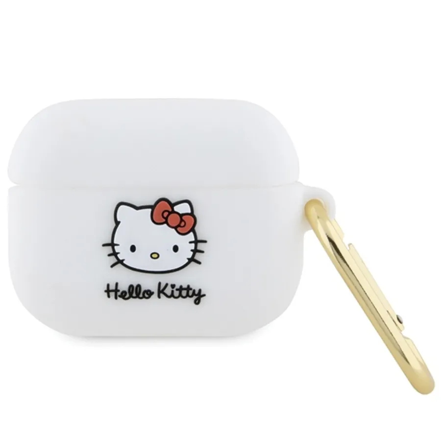 Калъф за Apple AirPods Pro 1 - Hello Kitty Silicone 3D Kitty Head (HKAP3D3DKHSH) - Бял
