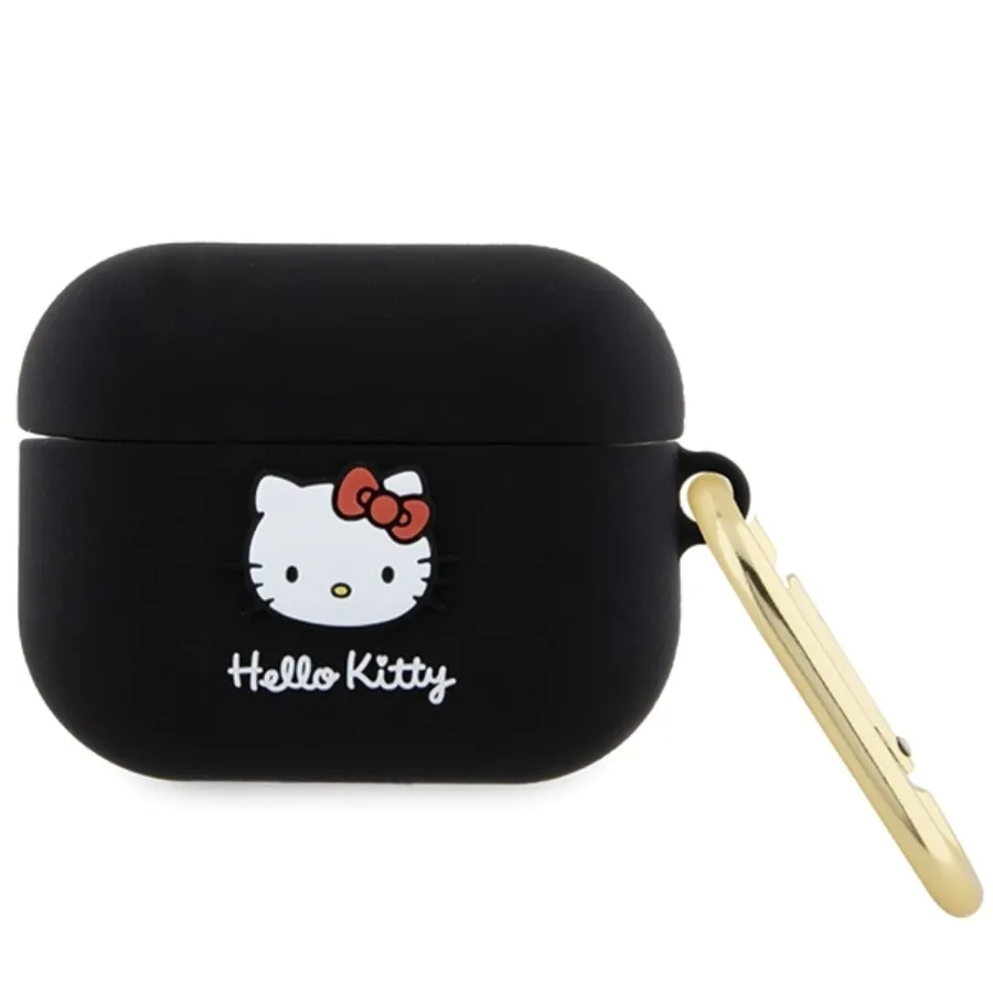 Калъф за Apple AirPods Pro 1 - Hello Kitty Silicone 3D Kitty Head (HKAP3D3DKHSK) - Черен