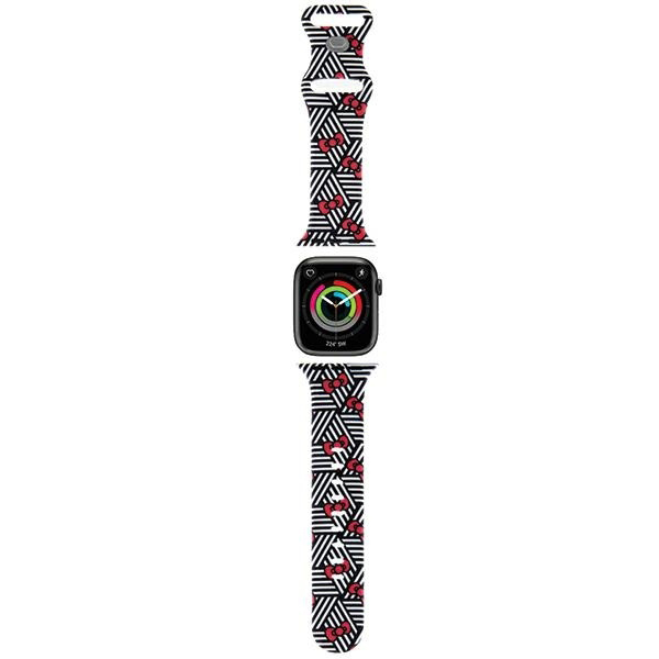 Каишка за Apple Watch 1/2/3/3/4/4/5/5/6/6/7/8/7/8/9/10/10/SE/SE 2 (38/40/41/42mm) - Hello Kitty каишка силиконови панделки и ленти (HKAWMSDIEZK) - Черен