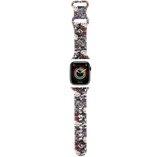 Каишка за Apple Watch 1/2/3/3/4/4/5/5/6/6/7/8/7/8/9/10/10/SE/SE 2 (38/40/41/42mm) - Hello Kitty Strap Silicone Graffiti Tags (HKAWMSDGPTE) - Бежов