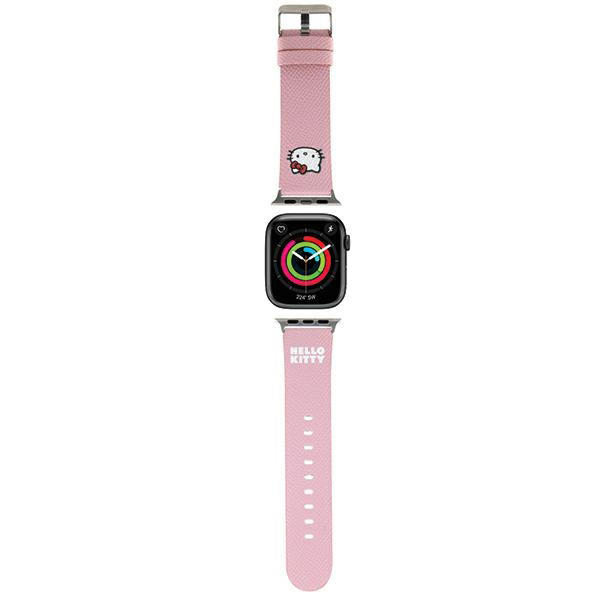 Каишка за Apple Watch 1/2/3/3/4/4/5/5/6/6/7/8/7/8/9/9/10/10/SE/SE 2 (38/40/41/42mm) - Hello Kitty Strap Leather Kitty Head (HKAWMPMPGKHP) - Розов