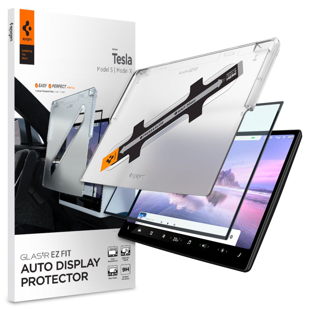 Фолио за автомобилен дисплей за Tesla Model X 2022 / Model S 2021 - Spigen Glas.tR EZ-FIT (AGL04688) - Черно