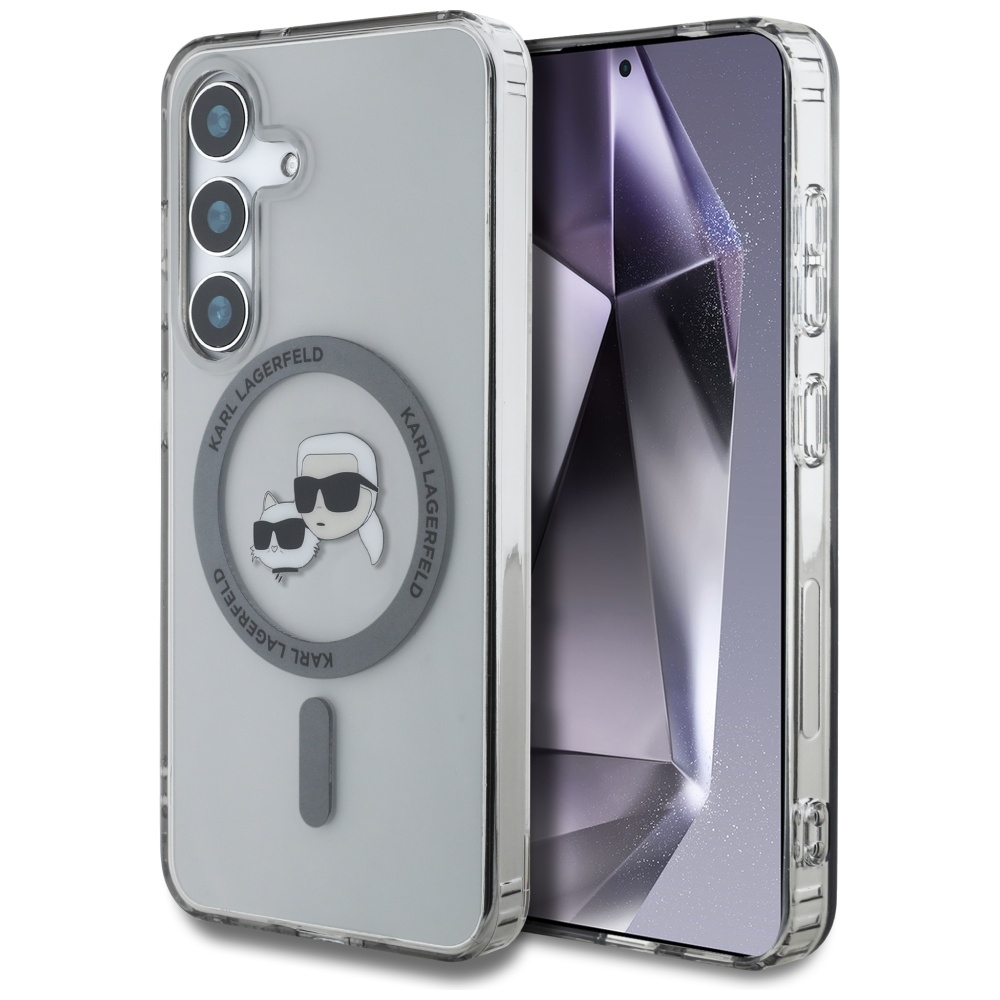 Калъф за Samsung Galaxy S25 - Karl Lagerfeld IML MagSafe (KLHMS25SHLSKCK) - Metal Karl&Choupette Heads