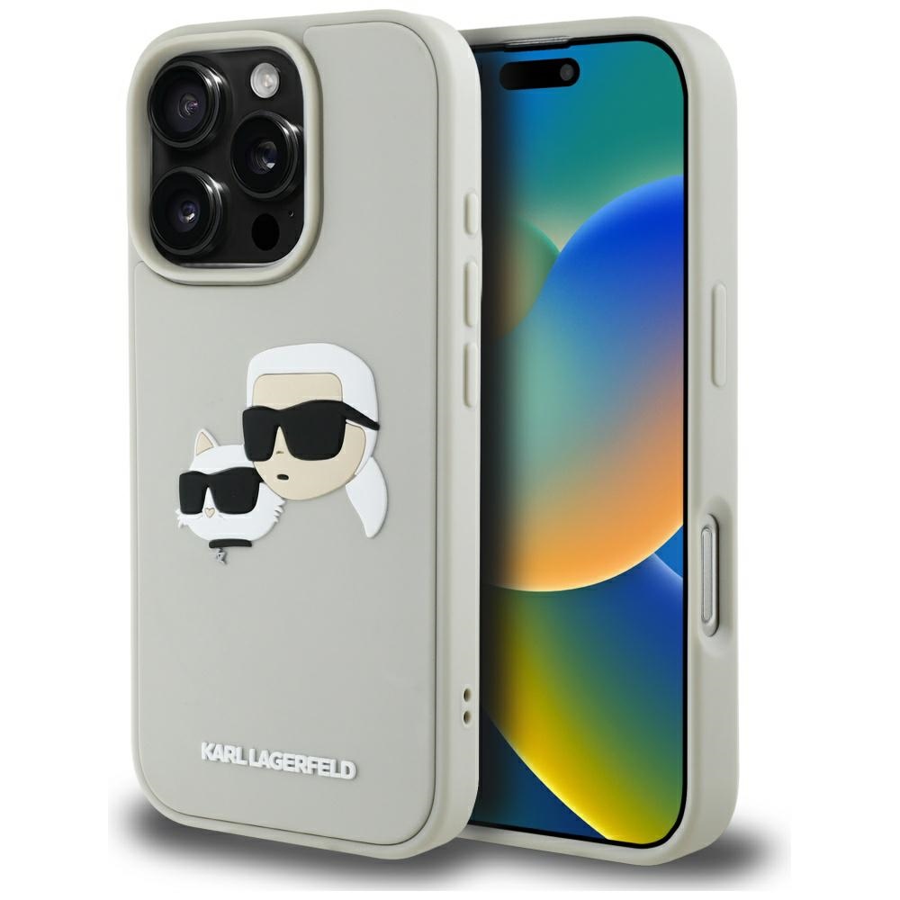 Калъф за iPhone 16 Pro Max - Karl Lagerfeld 3D Design (KLHCP16XRBCKKCHLE) - Бежов Rubber Karl&Choupette