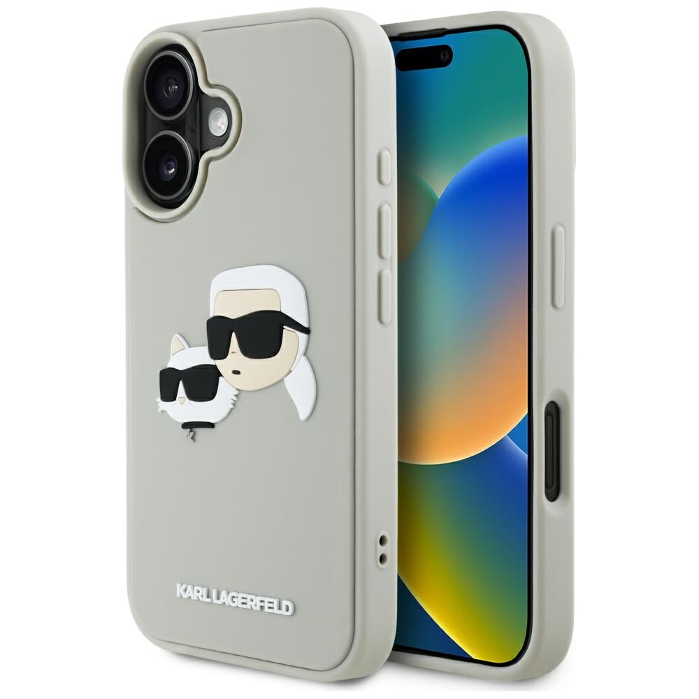 Калъф за iPhone 16 - Karl Lagerfeld 3D Design (KLHCP16SRBCKCHCHLE) - Бежов Rubber Karl&Choupette