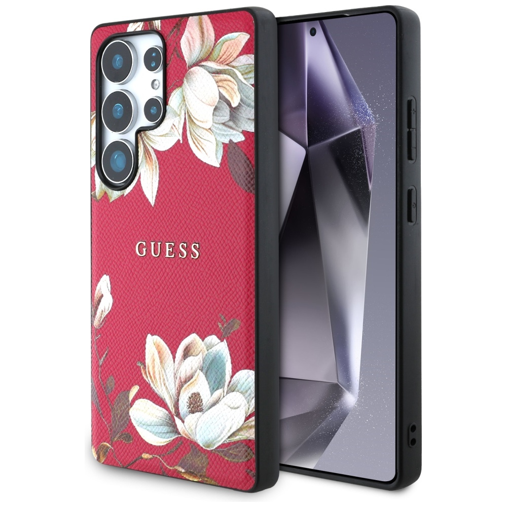 Чантичка за Samsung Galaxy S25 Ultra - Guess Grained Flowers MagSafe (GUHMS25LPGNMPMPLMF) - Фуксия