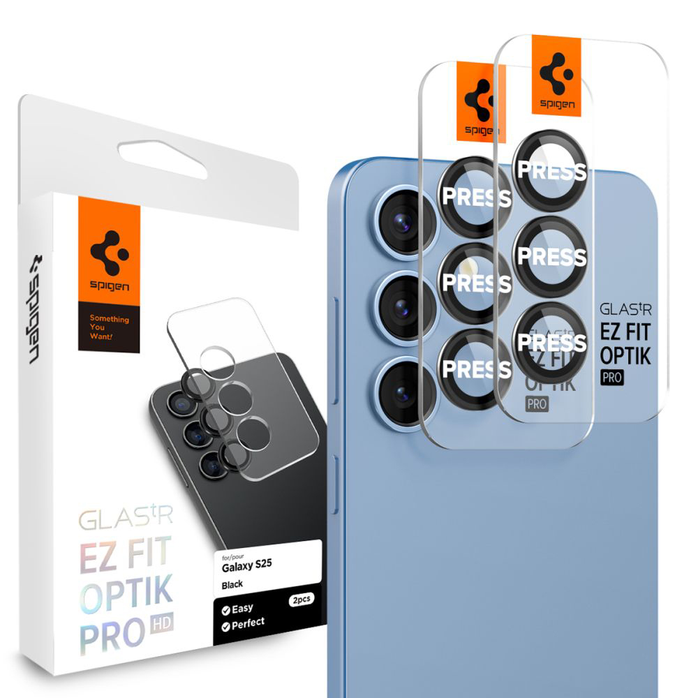 Фолио за камера Samsung Galaxy S25 (комплект 2) - Spigen Glas.tR Optik EZ Fit Pro (AGL09092) - черно