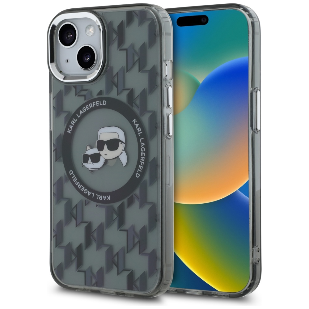 Калъф за iPhone 15 - Karl Lagerfeld IML MagSafe (KLHMP15SHMCKKMHK) - монограм Karl&Choupette Head
