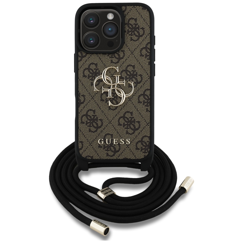 Калъф за iPhone 16 Pro Max - Guess Hardcase 4G Big Logo with Cord Strap (GUHCP16XP4GMGCRW) - Кафяв