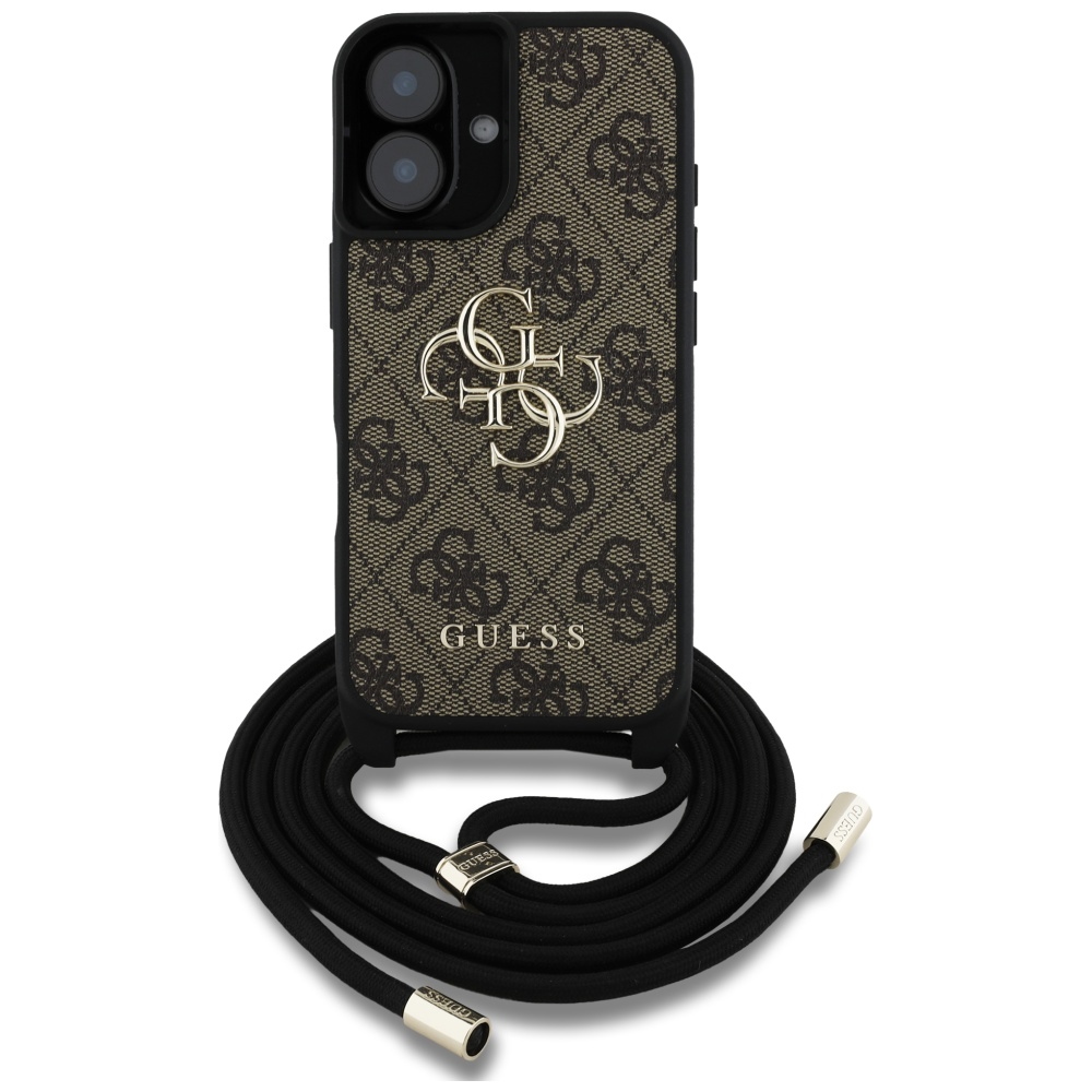 Калъф за iPhone 16 - Guess Hardcase 4G Big Logo with Cord Strap (GUHCP16SP4GMGCRW) - Кафяв