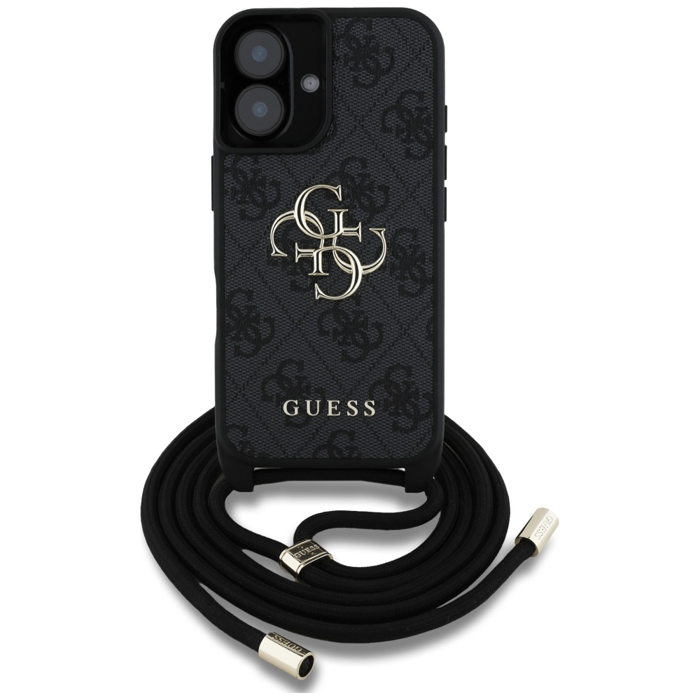 Калъф за iPhone 16 - Guess Hardcase 4G Big Logo with Cord Strap (GUHCP16SP4GMGCRK) - Черен