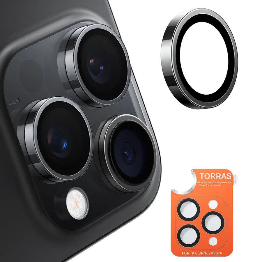 Калъф за камера за iPhone 16 Pro / iPhone 16 Pro Max - протектор за камера Torras Lensguard - Черен