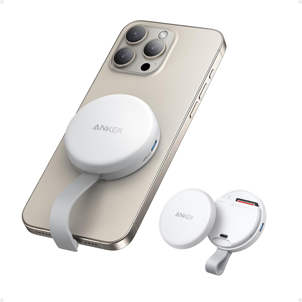 Четец на SD карти с адаптер, MagSafe, преносим, 312 MB/s - Anker MagGo (A83D1G21) - Бял