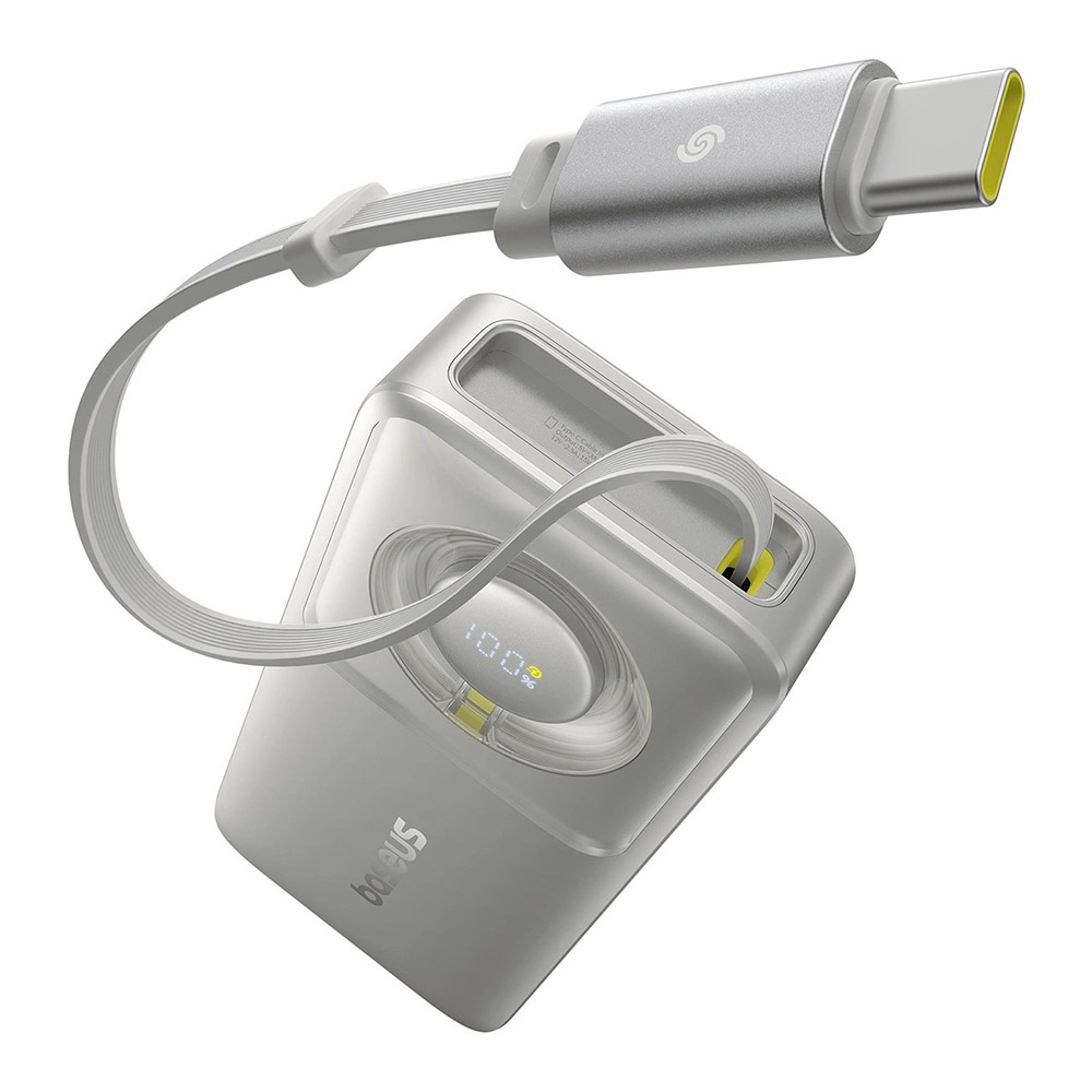 Power Bank 10000mAh, 30W, вграден Type-C кабел - Baseus Free2Pull (P10073701843-00) - Сив