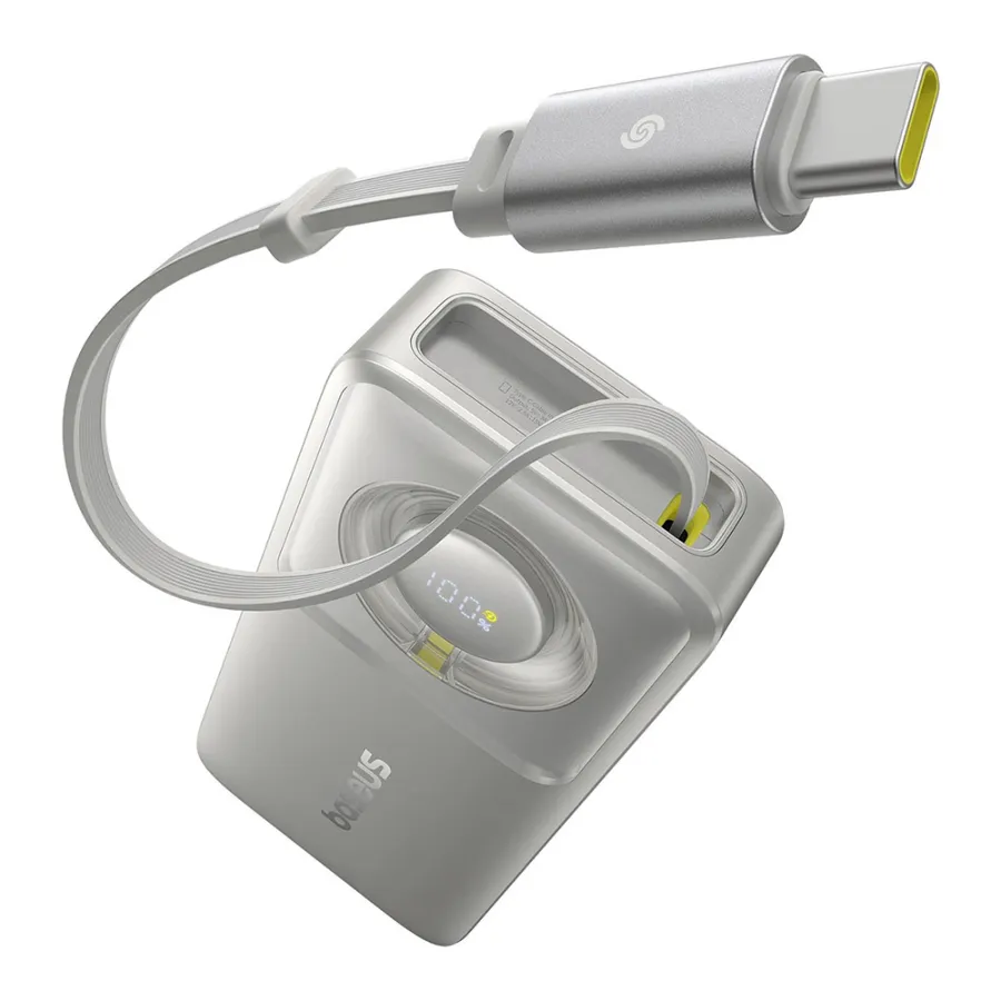 Power Bank 10000mAh, 30W, вграден Type-C кабел - Baseus Free2Pull (P10073701843-00) - Сив