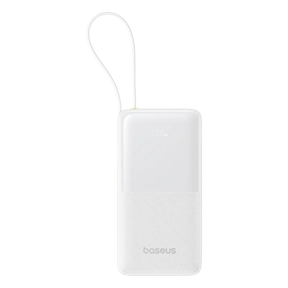 Външна батерия 10000mAh, 20W, вграден кабел Type-C - Baseus Bipow 2 (P10077101113113-00) - Бял