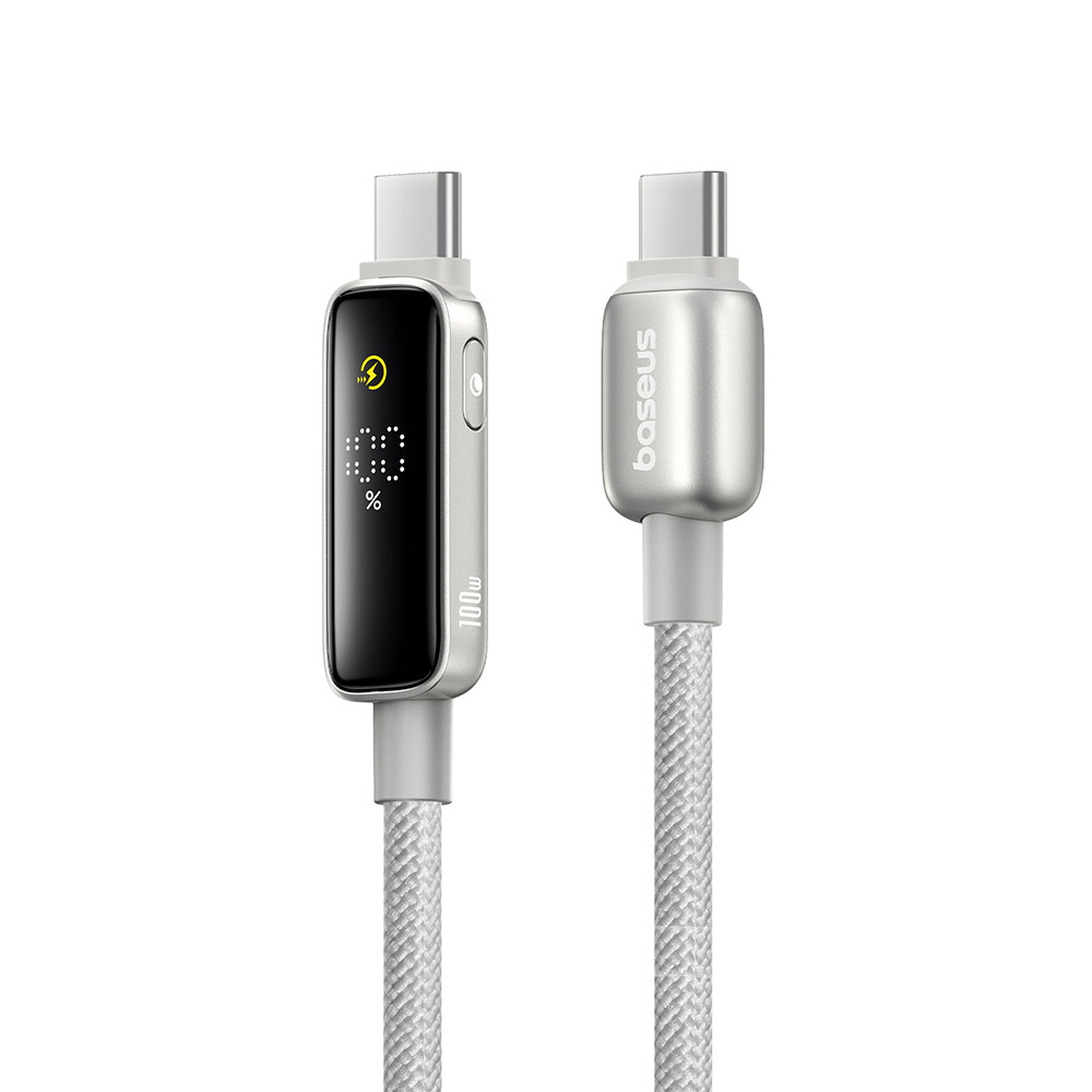 Type-C кабел с дисплей, 100 W, 2 m - Baseus Vipow (P10381802851-01) - Galaxy Natural Титаниев