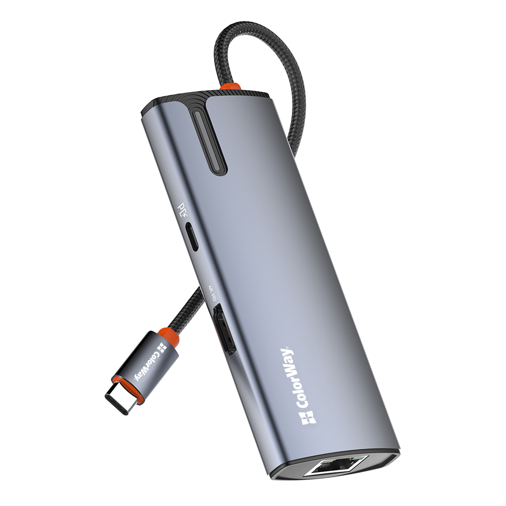 Докинг станция, USB, Type-C, HDMI, RJ45 - ColorWay (CW-HUB02) - Сребрист