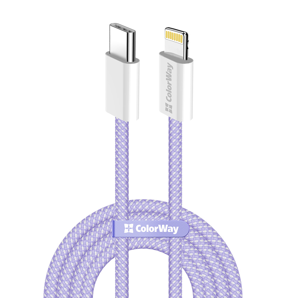 Кабел Type-C към Lightning, 27W, 1m - ColorWay (CW-CB-CBPDCL061-PU) - Лилав