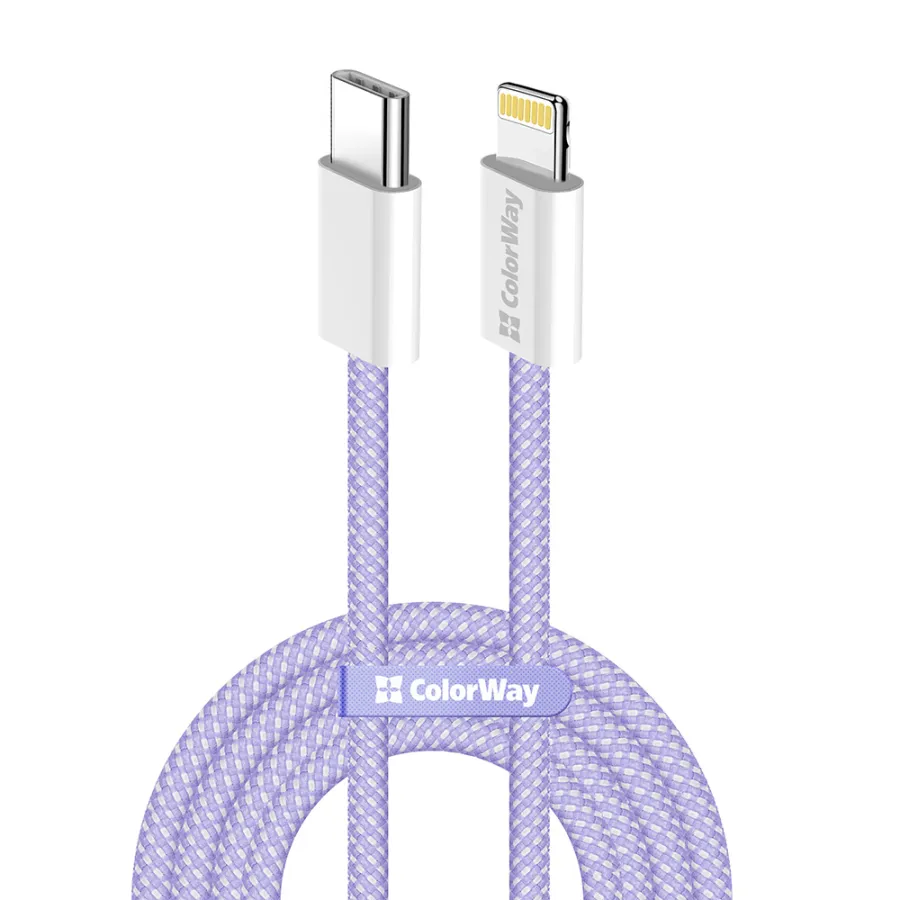 Кабел Type-C към Lightning, 27W, 1m - ColorWay (CW-CB-CBPDCL061-PU) - Лилав