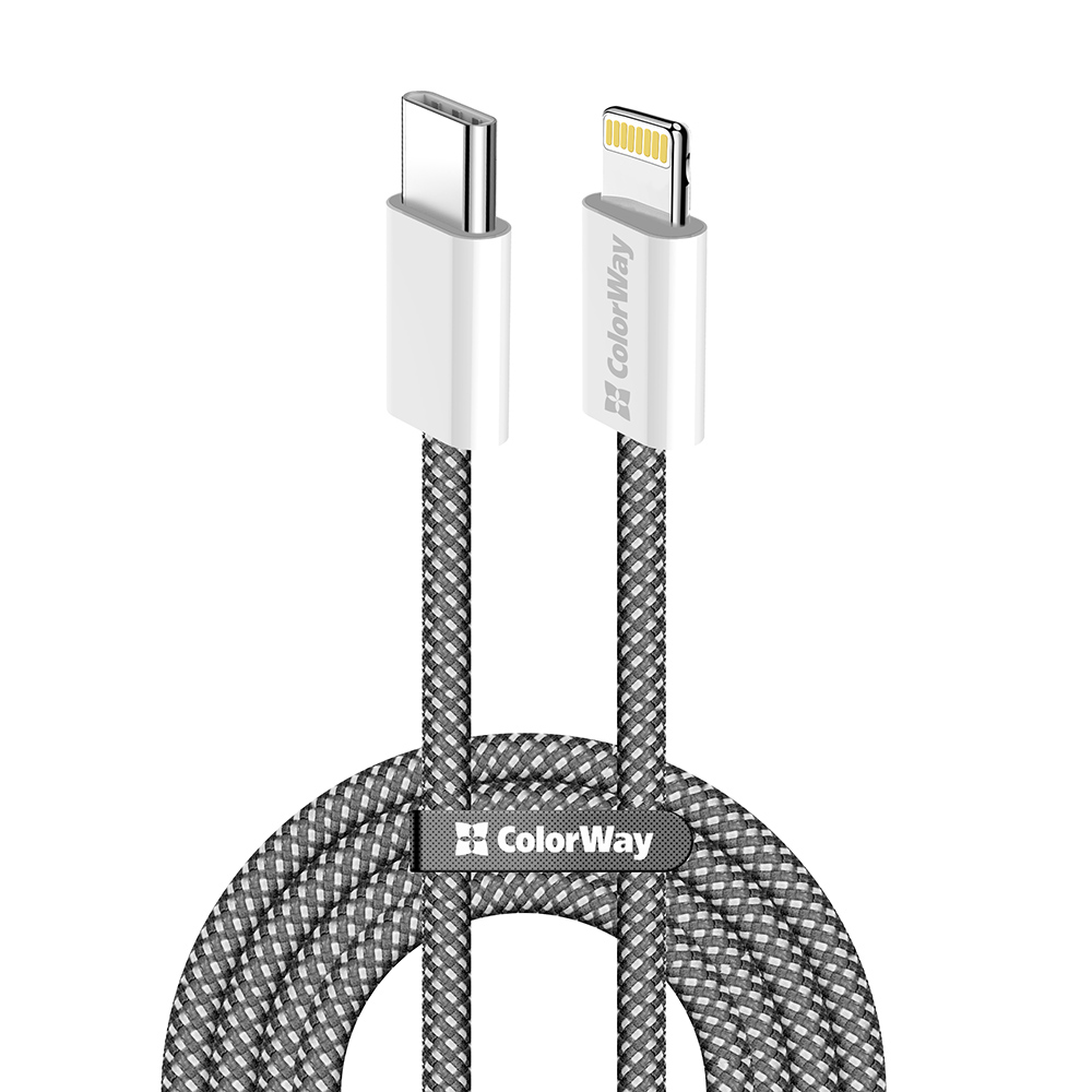 Кабел Type-C към Lightning, 27W, 1m - ColorWay (CW-CB-CBPDCL061-BK) - Черен