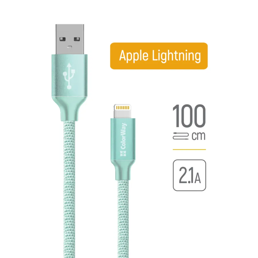 Кабел за дата, USB към Lightning, 2.1A, 1m - ColorWay (CW-CBUL004-MT) - монетен двор