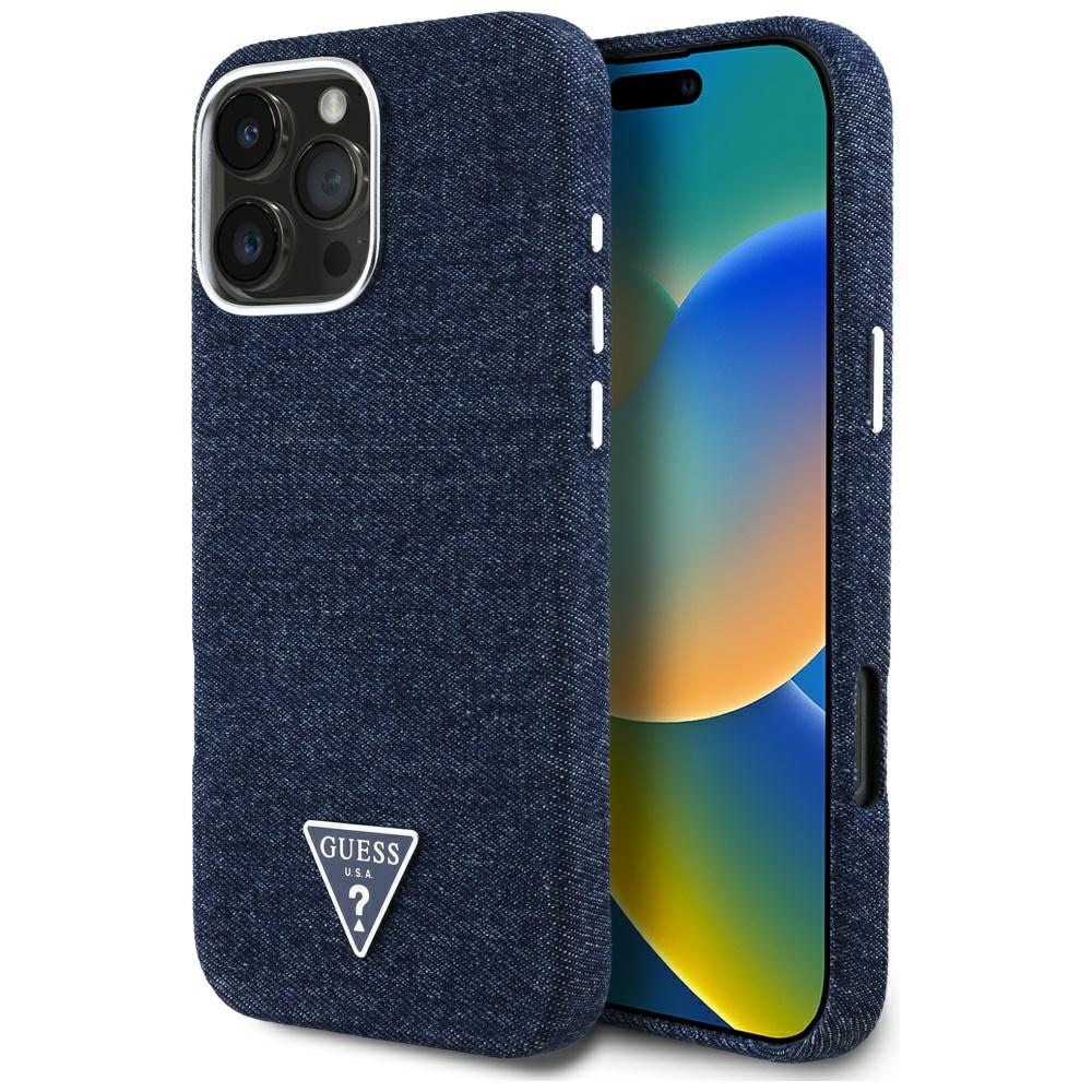 Калъф за iPhone 16 Pro - Guess Denim Triangle Logo MagSafe (GUHMP16LRJJFWWTLB) - Син