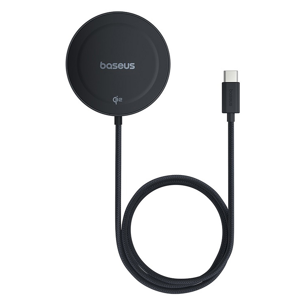 Безжично зарядно със стойка, универсално, Qi2 15W, Type-C, 1m - Baseus Simple Mini4 (P1027333300121-02) - Cosmic Черен