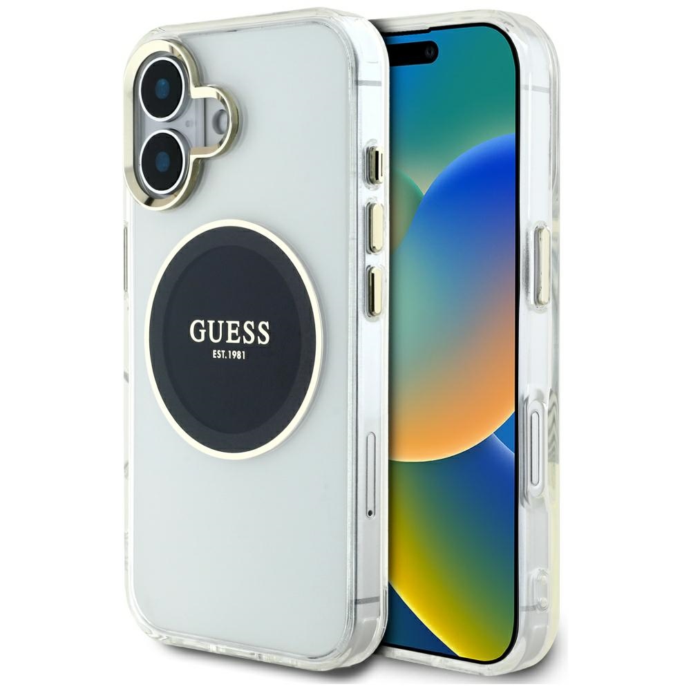 Калъф за iPhone 16 - Guess IML IML Metal Colored Circle MagSafe (GUHMP16SHTDRCEDK) - Черен