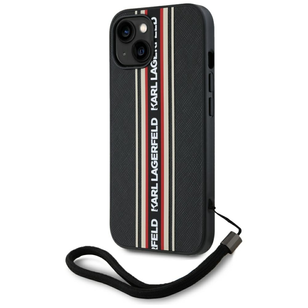 Калъф за iPhone 15 - Karl Lagerfeld Saffiano Saffiano Athleisure Stripes Cord (KLHCP15SPAMSCSCNSR) - Червен